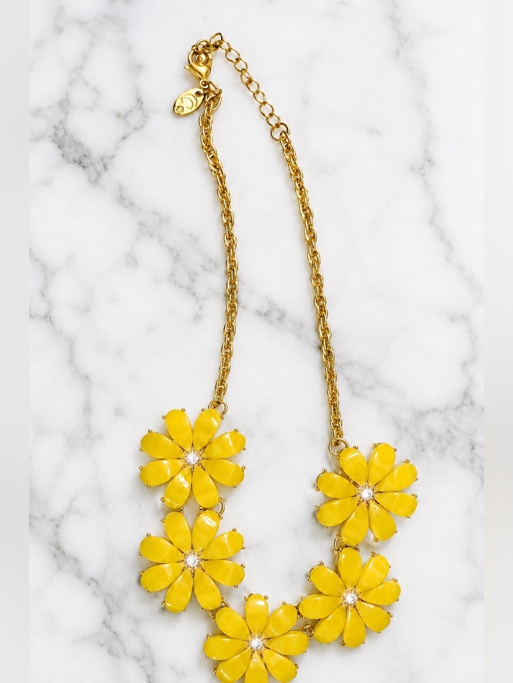 Vintage Charming Charlie Gold with Yellow Resin Flowers Rhinestone Center EX CON - Picture 3 of 8
